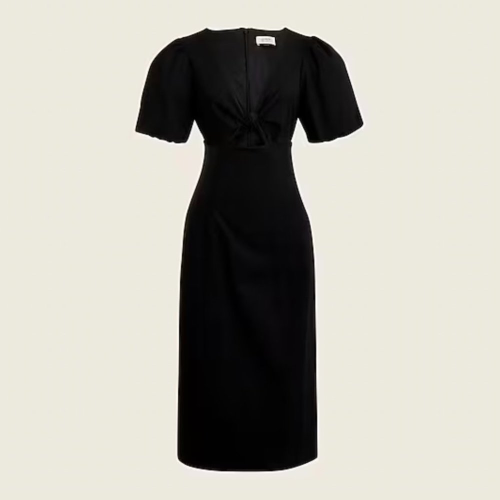 Cutout puff-sleeve dress in cotton twill